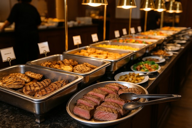 all-you-can-eat-buffet-grilled-meats-under-heat-lamps