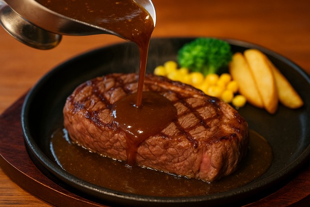 hot-plate-steak-with-rich-brown-sauce-and-sides