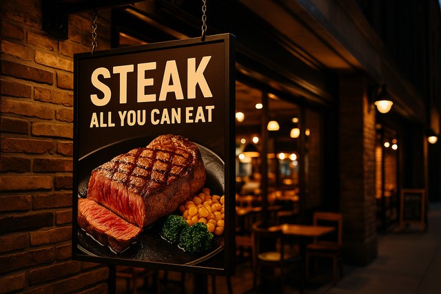 steak-all-you-can-eat-restaurant-sign-at-night