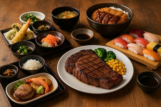 steak-tempura-sushi