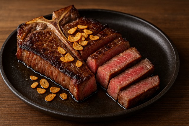 t-bone-steak-sliced-medium-rare-with-garlic-chips