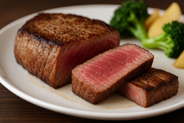 thick-medium-rare-steak-slices-on-plate-with-broccoli